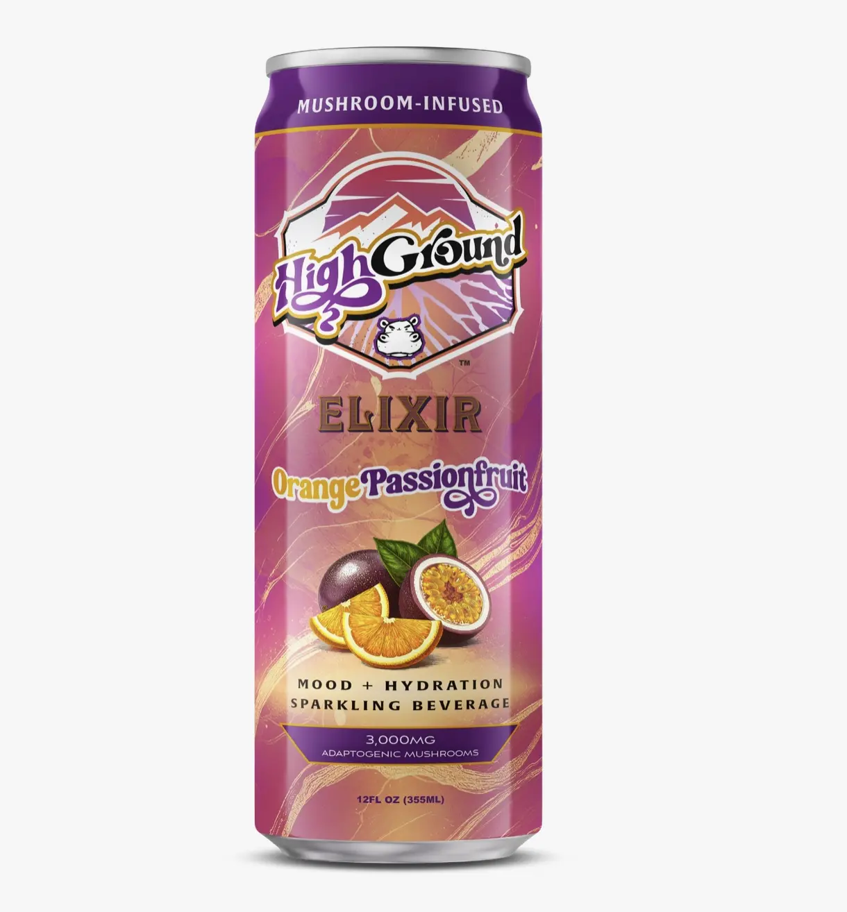 High Ground Elixir Mushroom Seltzer - Orange Passionfruit 12oz