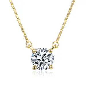 MINDDHA Crystal Solitaire Necklace - 14K Gold Plated CZ Pendant, Minimalist Dainty Charm, 15"/18'+3" Extender, Women's Classic Gold Necklace Jewelry, Clear Crystal