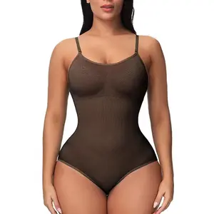 V Neck Spaghetti Strap Bodysuit - Compression Shapewear with Open Crotch, Slimming Body Shaper for a Smooth Silhouette - Perfect for Layering and Everyday Wear