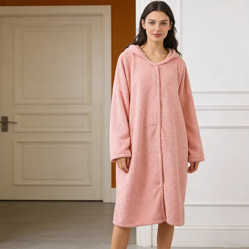 Women's Hooded Sleep Robe - Machine Washable Homewear, Indoor Relaxation, Relaxed Fit, Plush Fabric, Home Comfort Wear