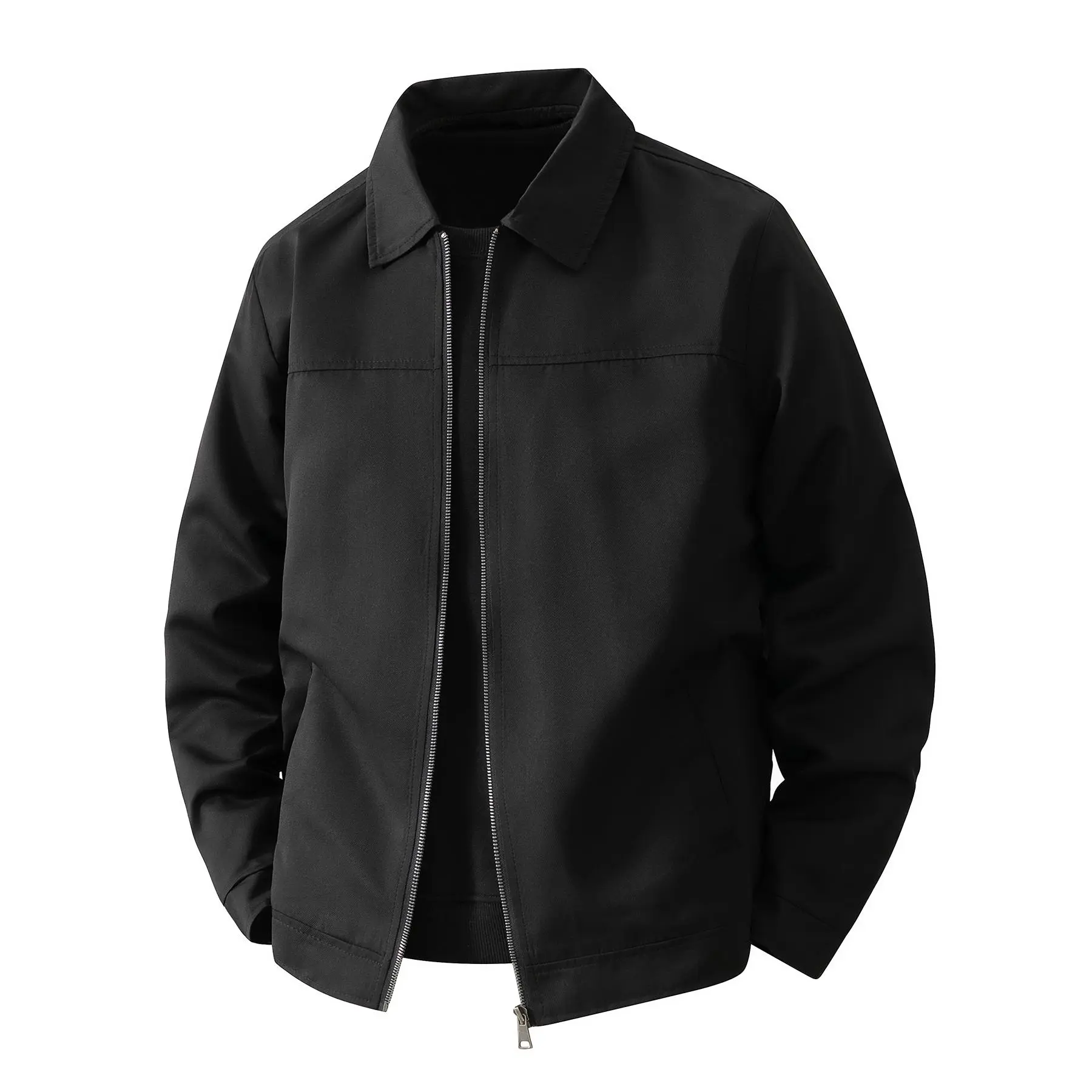 Men's Elegant Stylish Classic Plain Casual Jacket - Lapel Design, Zipper Closure, Machine Washable Menswear Coat Top for Spring & Autumn, Available in Black, Dark Gray, Bean Green, Suitable for Daily Wear, Outings