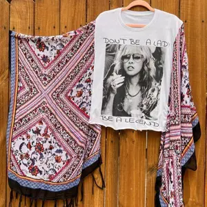 2025 Bohemian style new artistic and fresh polyester women's ethnic style T-shirt