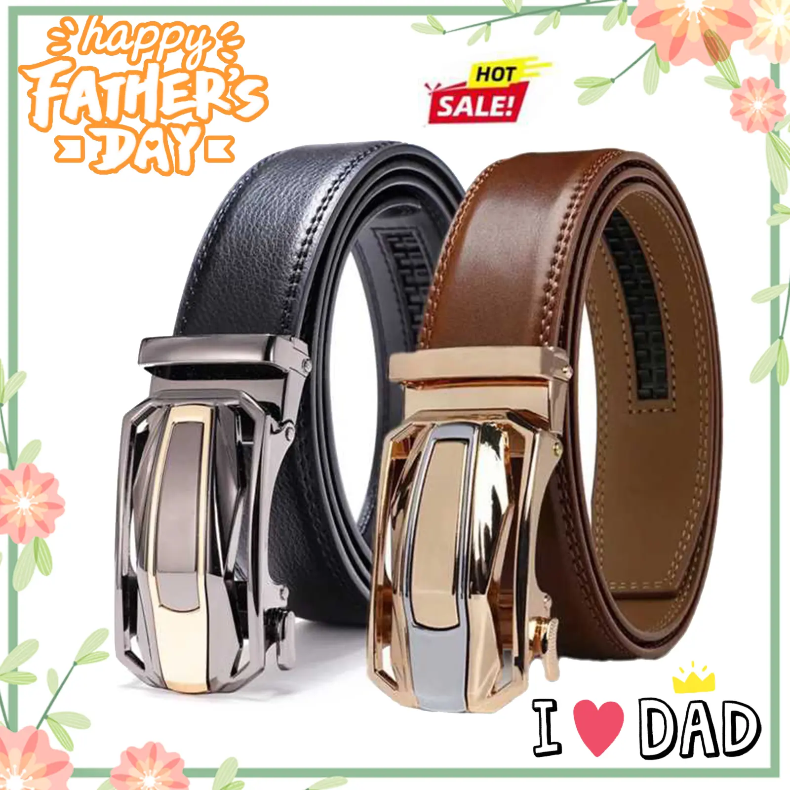 2pcs Men'S Ratchet Leather Belt Set - Sliding Belt Adjustable For Gift Mens Dress Fashion Belts1 3/ 8", Christmas Gift Ideal Men'S Belt Accessory