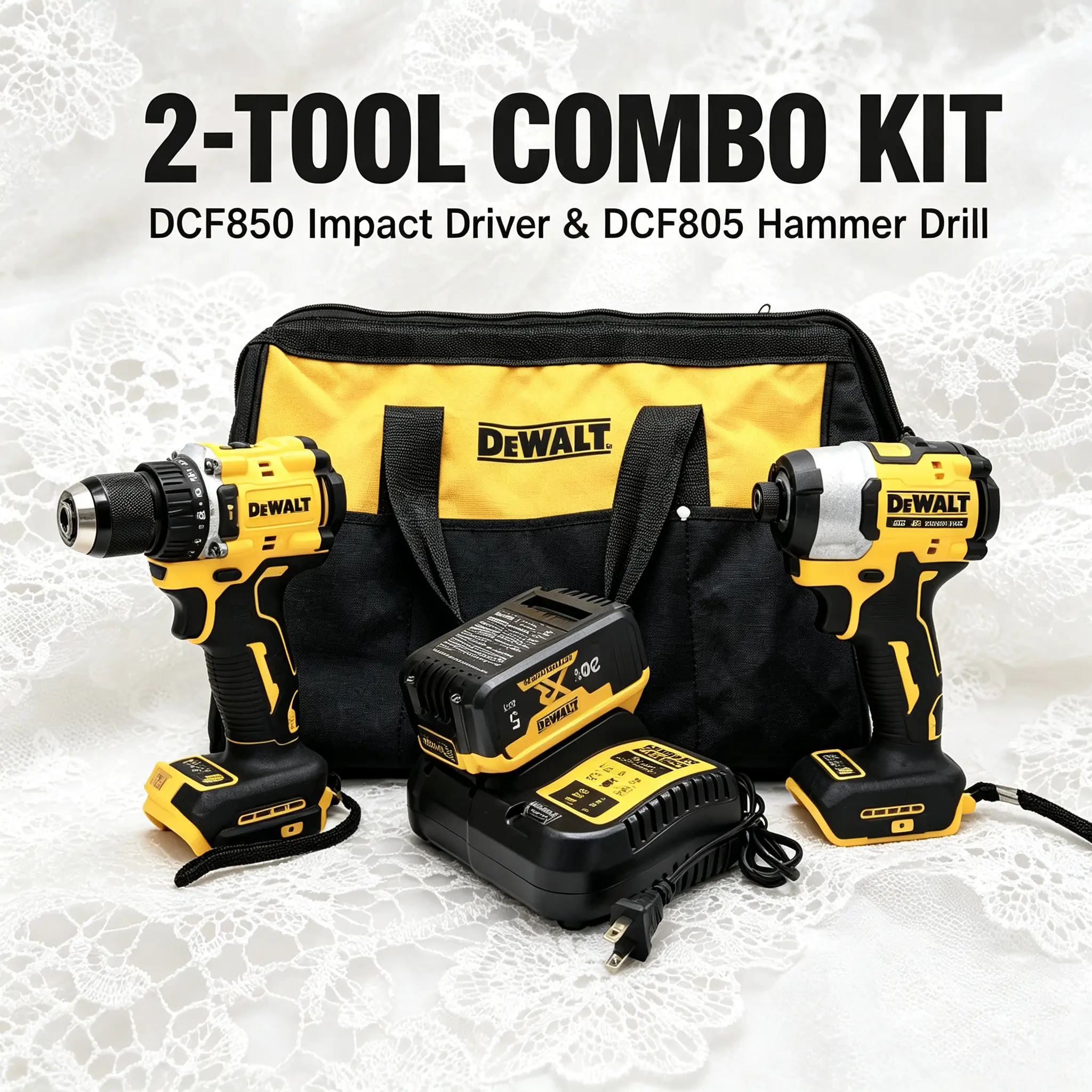 DEWALT 20V Cordless Tool Kit DCF850 Impact Driver + DCD805 Drill with 205N.m Torque for Construction & Home DIY Projects
