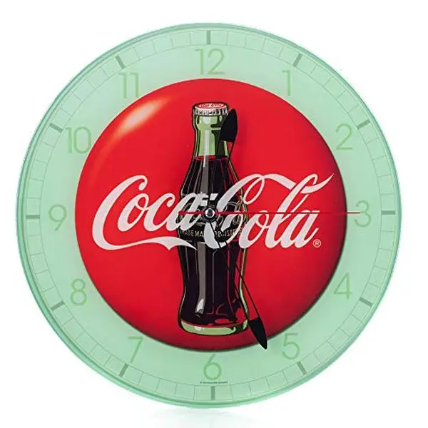 Vintage Coca Cola Glass Wall Clock, 12 Inch Retro Style Round Wall Clock for Home, Office & Bar