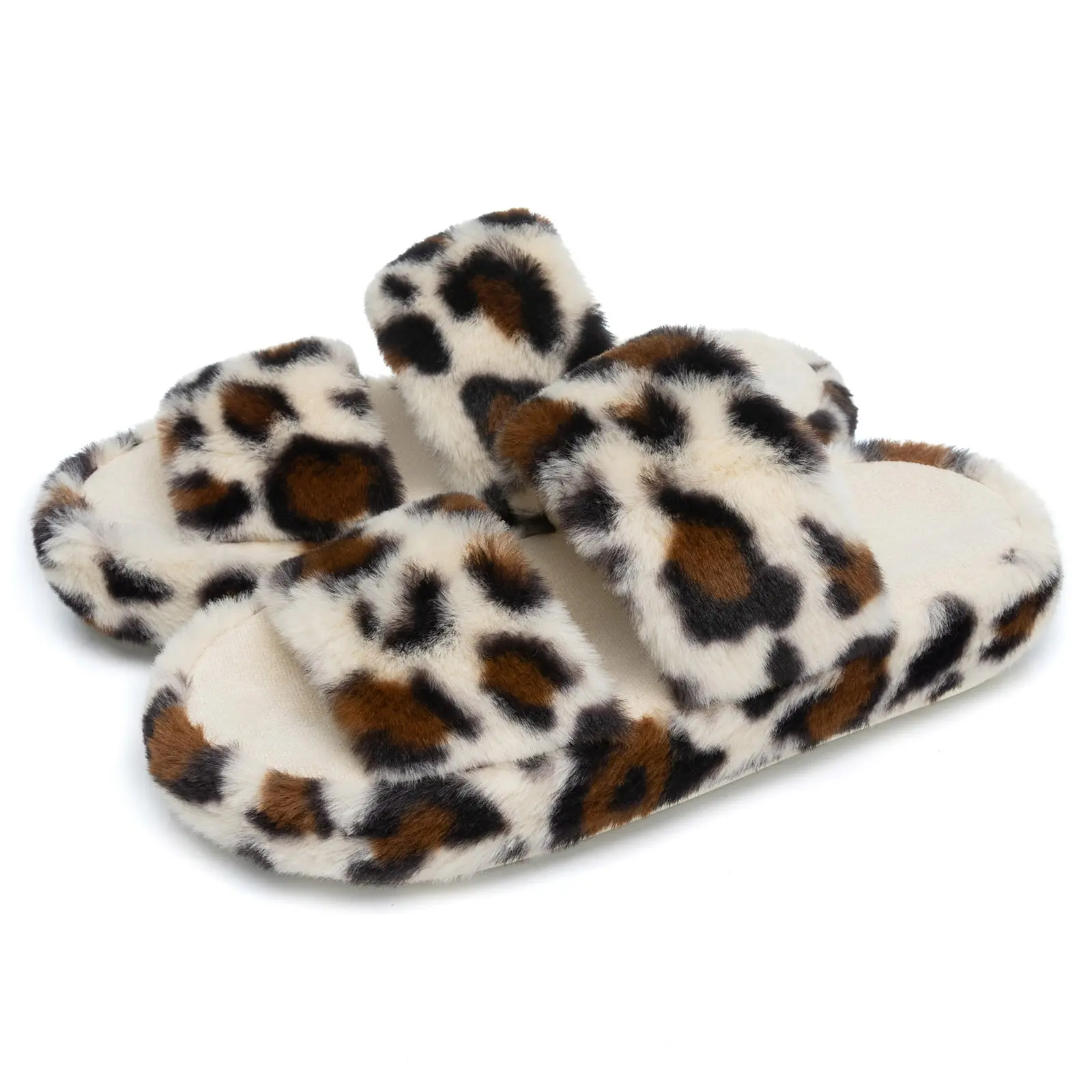 Chantomoo Memory Foam Faux Fur Slippers for Women Open Toe Cozy House Shoes Gift
