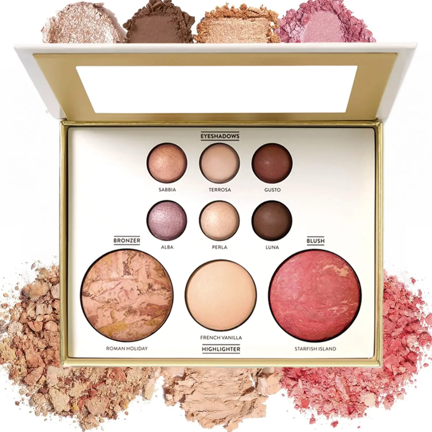 9 Color Baked Cosmetic Palette, 4-in-1 Face Makeup Kit with Eyeshadow, Blush, Contour & Highlighter, Long-Lasting Powder for Color Correction in Neutral & Radiance Tones, Makeup Products, Sparkly Makeup