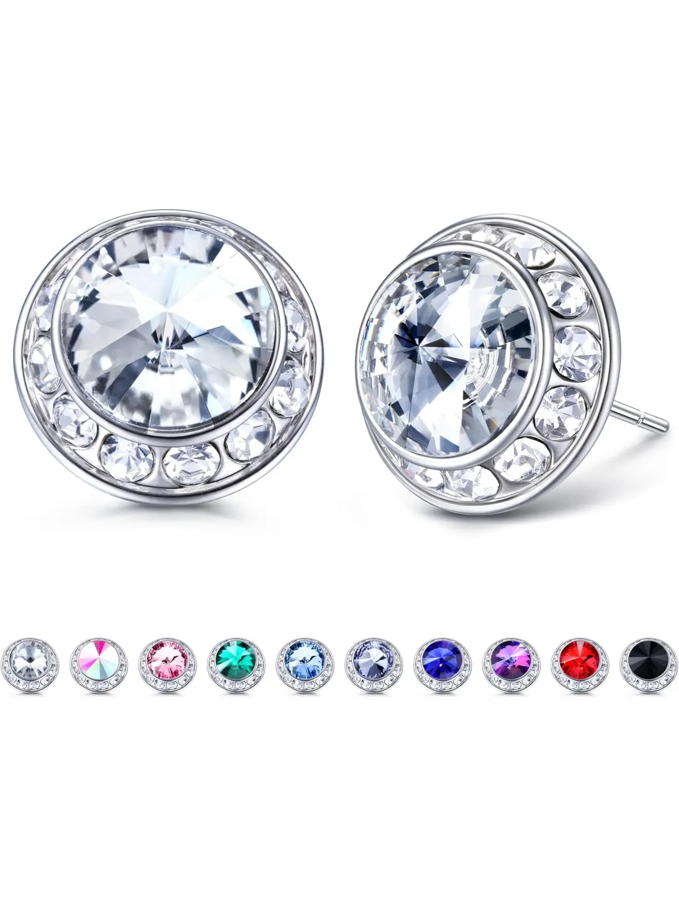 Rhinestone Dance Competition Earrings Hypoallergenic Sterling Silver Post Stud Earrings 15mm Halo Crystal Stud Earrings for Dance Competitions Stage Opera Performance Wedding Bridal Earrings for Women Stud Earring Jewelry