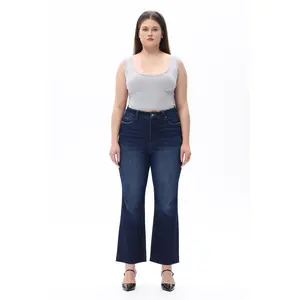 Retro Dark Wash Flare Jeans for Curvy Women, High Waisted Bootcut Cropped Denim |   Must-Have Streetwear