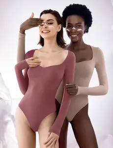 PUMIEY Sweetheart Neck Long Sleeve Bodysuit Snap Closure Womenswear Tops Underwear Lady Comfort Longsleeves Basic Minimalist Bodysuit Chanclas Candice Swanepoel Summervibes