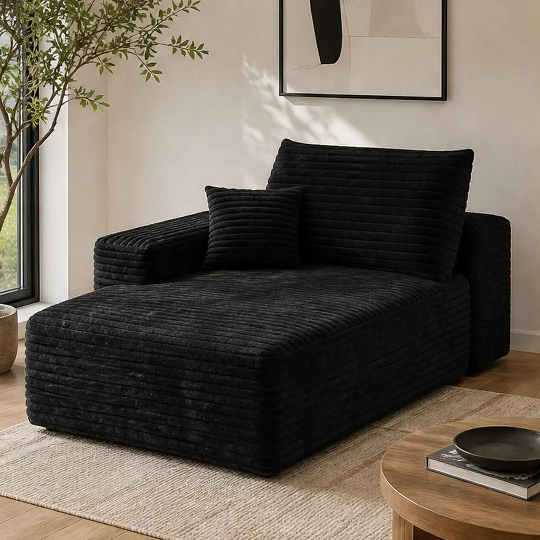 ARCH Cloud Modular Living Room Furniture - 1-Seat Corduroy Sleeper Sectional Sofa Chaise Lounge, No Assembly Required, Black Foam Cushions, Compact Design, Ideal for Apartment Bedroom, 37in