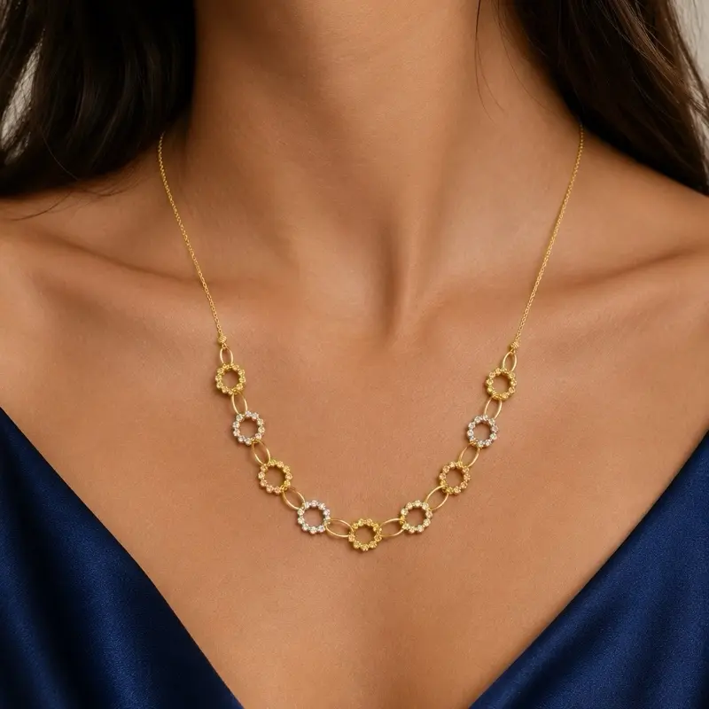 Tricolor Gold Necklace ChainFemale Costume Jewelry, Luxury Packaging, Valentine Gifts for Mom