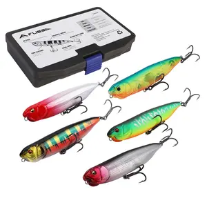 #SpringGlowUp FLISSA 5-Pack Top Water Fishing Lures Kits, Bass Fishing Lures for Freshwater & Saltwater, Realistic Hard Bait, Popper Fishing Lure with Treble Hooks for Trout, Bass, Salmon, Walleye Fishing