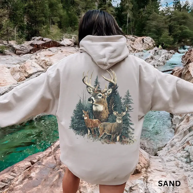 Vintage Deer Hoodie, Unisex Retro Nature Hoodie, Outdoorsy Deer Hunting Shirt