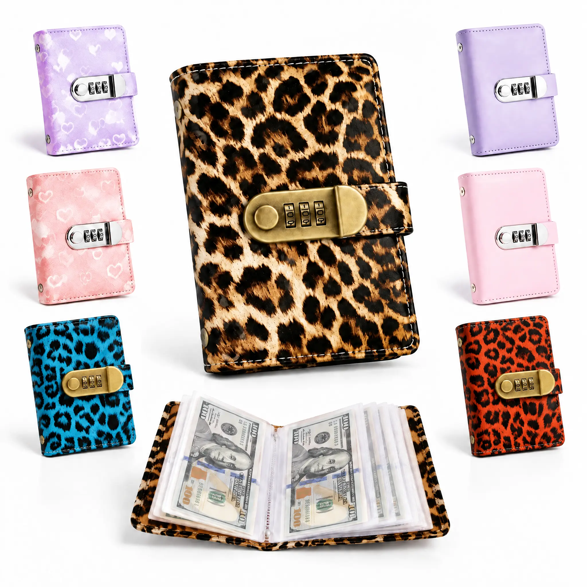 A6 Polyurethane Savings Binder with 3-Digit Resettable Password Lock - Home Storage Cash Binder, Budget Planner & Monthly Bill Organizer, More Durable with 50 Sheets/100 Transparent Inner Pages
