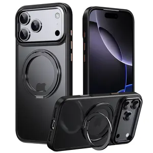 360 Degree Rotating Magnetic Hidden Stand Phone Case for iPhone 16 Pro Max, High-End Matte Finish, Anti-Drop Protection, Unisex Design