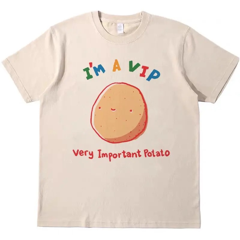 Unisex Oversized Vintage Cotton T-Shirt, VIP Potato Humor Graphic   Apricot Top, Retro Streetwear Aesthetic, Foodie Gag Gift for Men & Women Fit