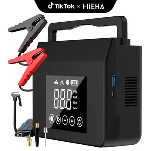 【Hieha】 New Year Gift: 2026 Tire Portable Air Compressor & Car Jump Starter& Portable Power Bank Charger, 3 in 1, 8000mAh 0-150 PSI for Car, Motorcycle, Bike, Balls, Motorboat, Tablet PC, Phones and LED/SOS Light