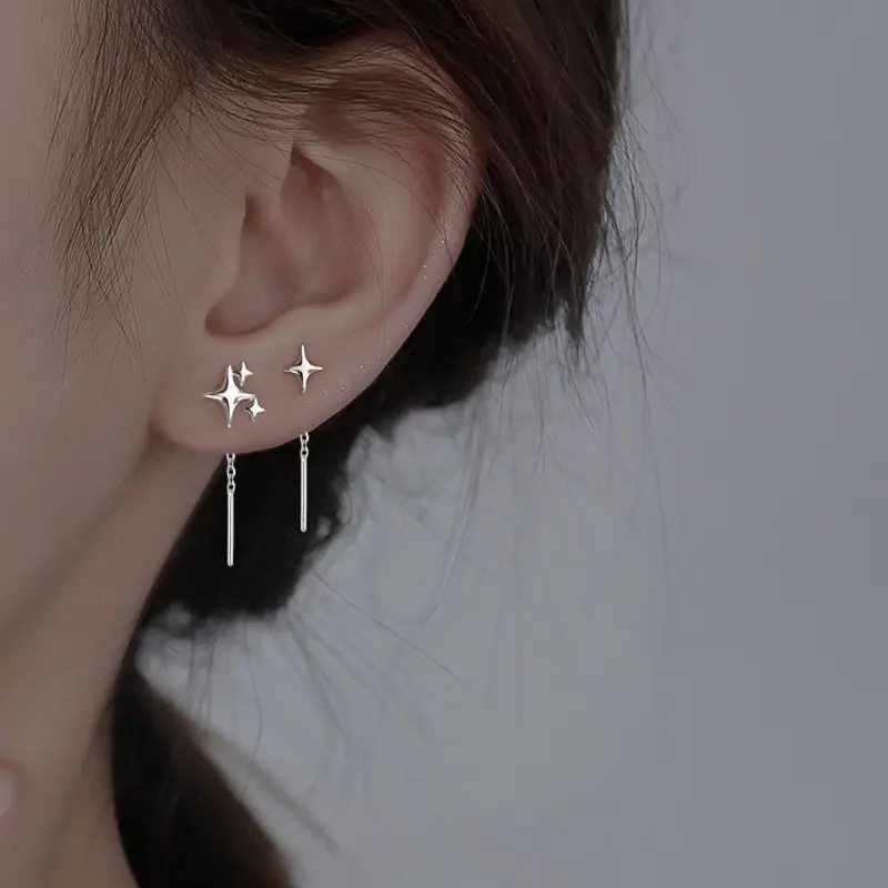 Ventfille 925 Sterling Silver Star Earring for Women Girl Simple Tassels Chain Fashion Office Jewelry Gift
