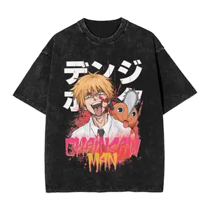 Casual Aki Metal Chainsaw Man Vintage2 Washed T Shirt Men O-neck Short Sleeve Tops Denji Makima Aki Kobeni Cotton Summer Tops