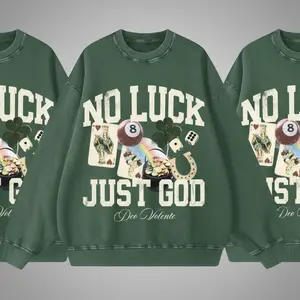 No Luck Just God Deo Volente Sweatshirt Hoodie T-Shirt | Faith Over Luck Graphic Shirt | Gildan 5000 Tee, 18000 Crewneck, 18500 Hoodie | Christian Streetwear Gift for Believers & Inspirational Fashion Fans