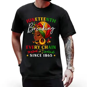 Juneteenth 1865 Breaking Every Chain Freedom Liberation Emancipation Heritage Black History Month Celebration Cultural Pride Bold Powerful Statement Afrocentric Trending Meaningful Cool Graphic Broken Chain Print Graphic Tee Unisex Black White up to 3XL