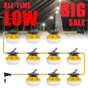 HYPERLITE Construction String Lights: 50FT/100FT 5/10 Bulbs String Work Lights with Climbing Hooks - IP65 Waterproof Linkable LED Construction String Lights for Job Site Attic Renovation Crawlspace Lighting，Outdoor，Jumpstart newyear