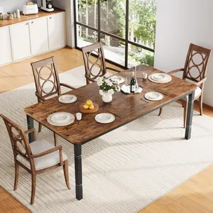 Garvee⁠ 70-Inch Farmhouse Dining Table for 6 to 8 People, Rustic Industrial Kitchen Table with Sturdy Metal Frame and Beveled Corners for Dining Room, Breakfast Nook