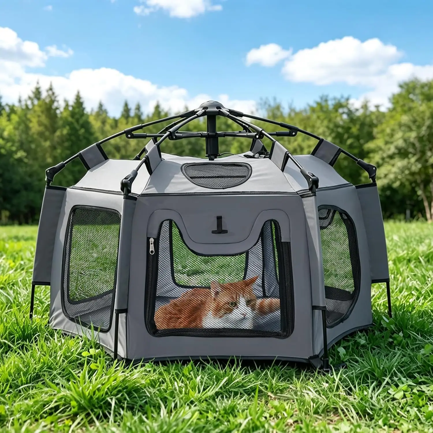Medium Cat Catio Outdoor Cat Enclosure, ." Pop-Up Catio for  Cat, Portable Cat Playpen Indoor Outdoor, Lightweight Travel Cat Tent with Sunshade, Foldable Cat Kennel for Balcony Camping