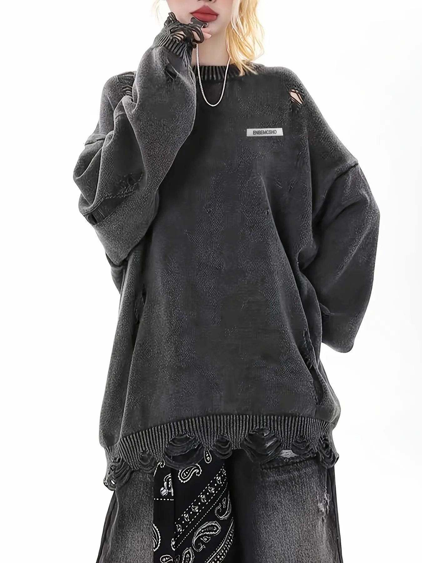 Men's Vintage Long Sleeve Tie-Dye Ripped Fringe Sweater, Casual Fashion Round Neck Knitwear Tops, Trendy American Style Pullover for All Seasons