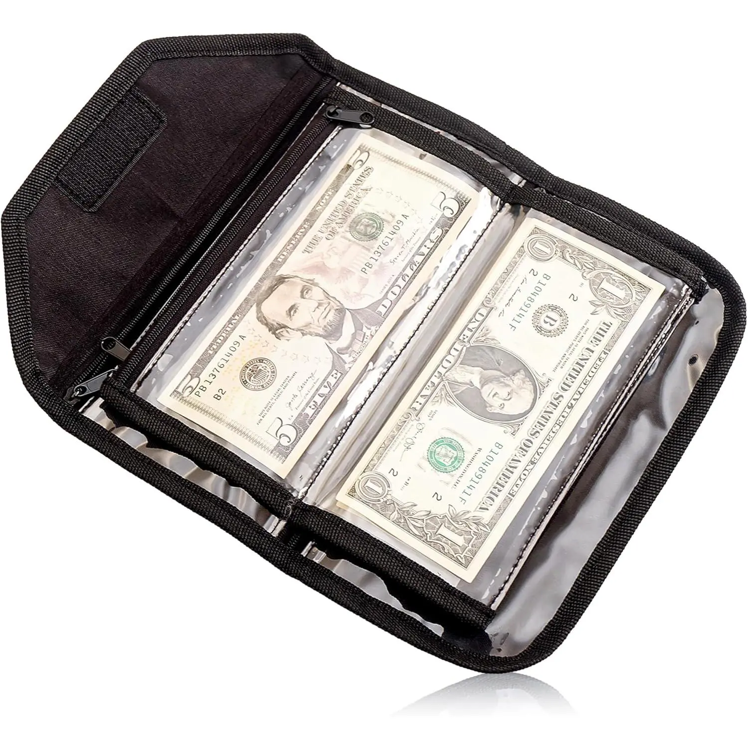Bill Organizer Planner - Monthly Budget Planner Wallet Organizer with 6 Zippered Pouches Multipack, Budgeting & Savings Envelopes (Black)
