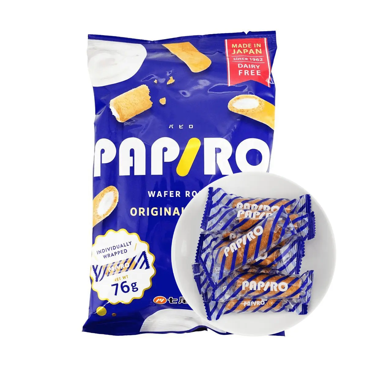 NANAO PAPIRO Original Cream Wafer Rolls 76g - Authentic Japanese Snack, Crispy & Delicious