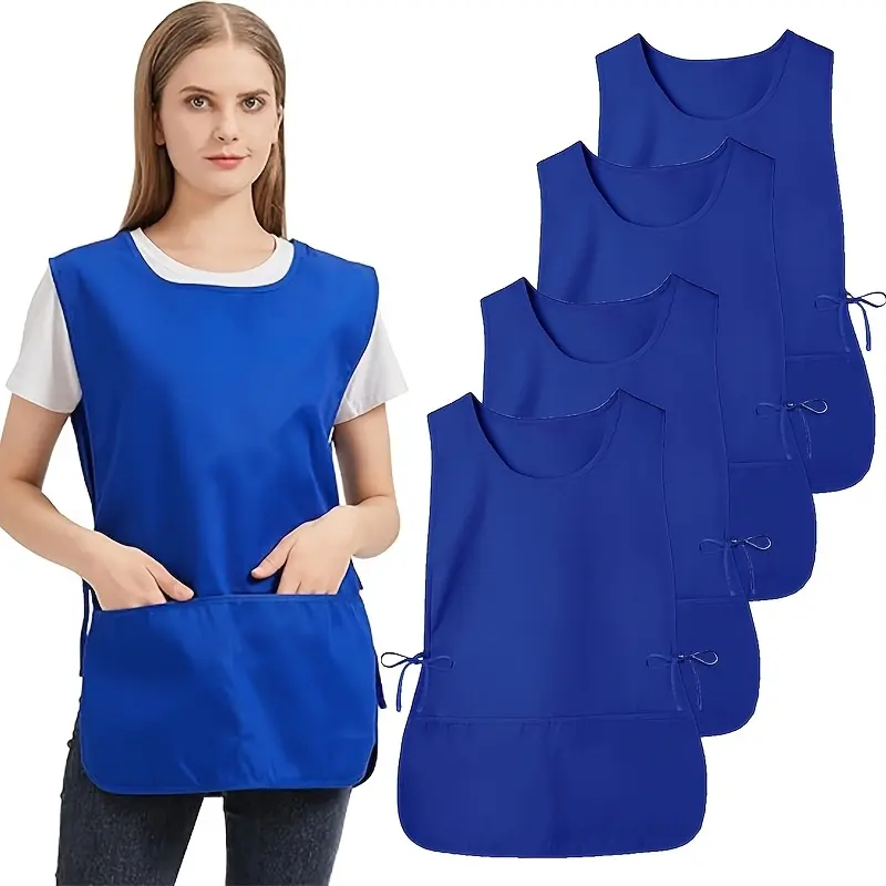 4pcs Neutral Style Vest Work Aprons with Side Tie, 2 Deep Pockets, All-Purpose Aprons for Gardening, Household Cleaning, Work Apron