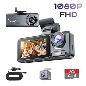 Dual Dash Cam 1080P FHD 3 Channel Car Camera with 32GB Card Night Vision HDR G-Sensor 24Hrs Parking 170° Wide Angle Loop Recording