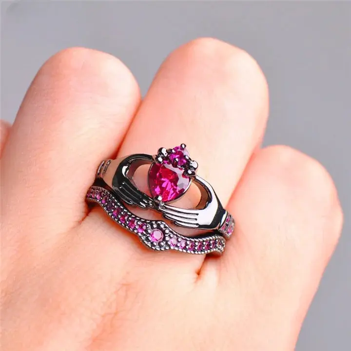 Pink Zircon Heart Claddagh Rings