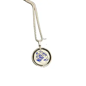 Arcane Jinx Ekko Blue Rose Pendant Necklace Rotatable Anime Couple Chain Jewelry Gift for Friends Lovers LOL Cosplay Necklace