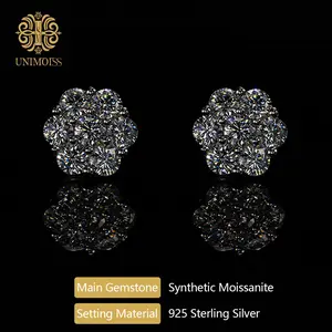 Unimoiss S925 VVS Synthetic Moissanite Flower Stud Earrings Synthetic Moissanite Jewelry Perfect Birthday Mother’s Day Gift for Men Women Silver Earrings Synthetic Moissanite Wedding Set