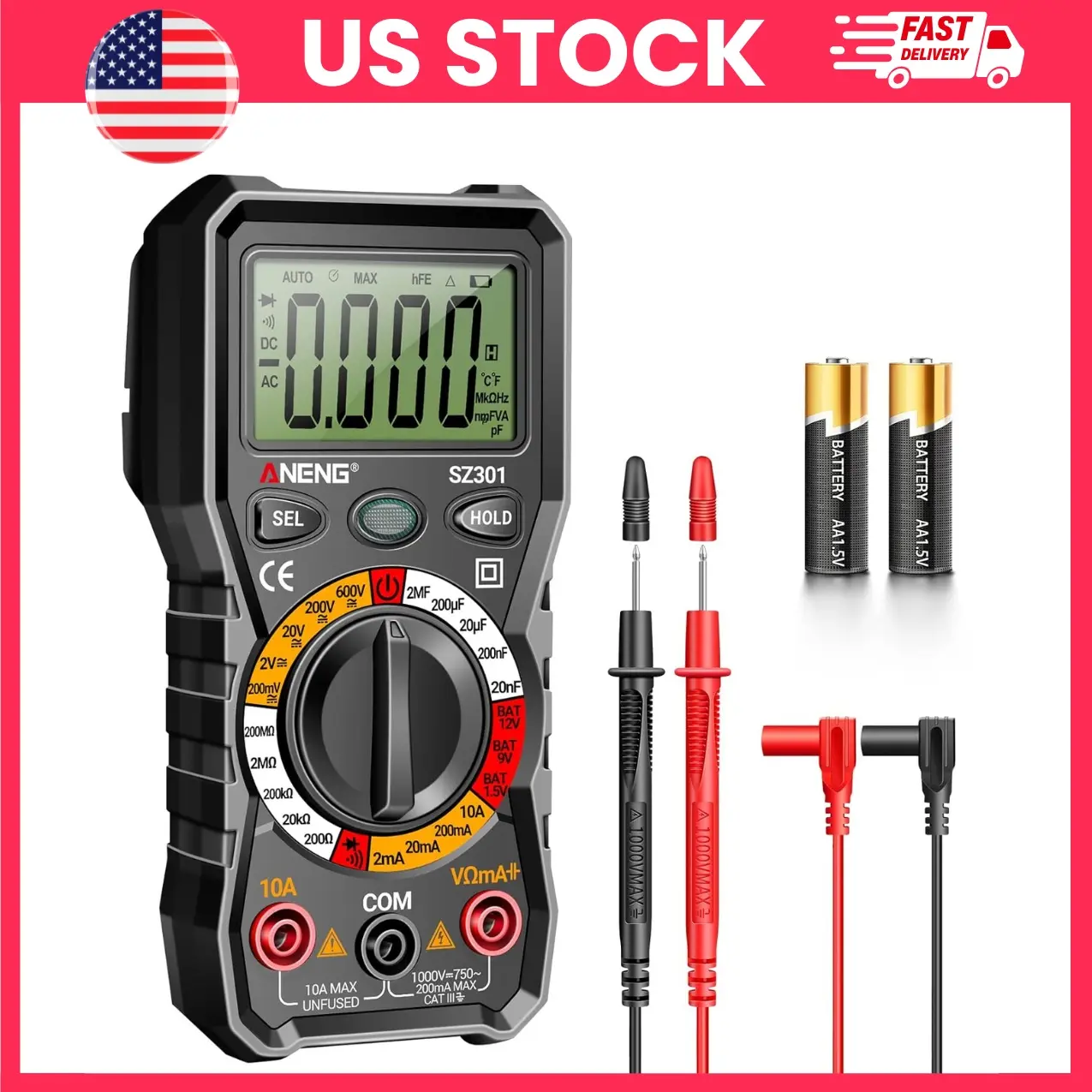 Digital Multimeter with Case, Auto Ranging Smart Digital Multimeter for Measuring Voltage & Resistance, DC AC Voltmeter Ohm Volt Amp Meter with Live Wire Recognition, Voltage Tester for Household & Automotive Battery | Electrical Measuring Instruments