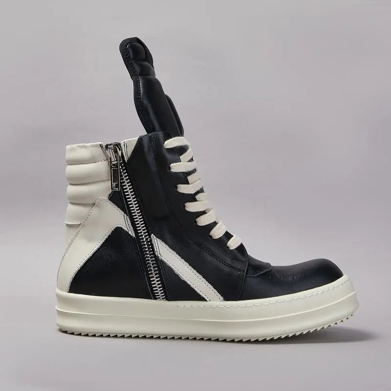 Men Shoe Casual Top Quality Women Sneaker Black Ankle Boot Geo basket Leather Fashion Thick-sole Flat Zip Shoe