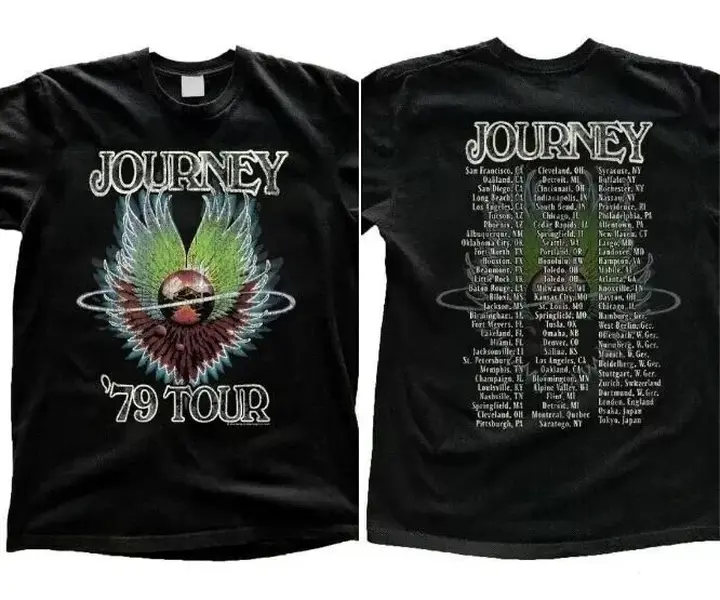 Journey Concert 1979 Tour Vintage T-Shirt Men's Unisex Black Shirt 2 sided