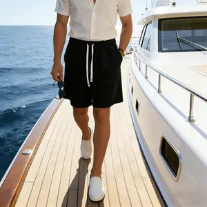 Old Money Casual Sports Shorts: Minimalist, Basic, Loose-Fit Straight-Leg Cropped Shorts(BLACK)-8868