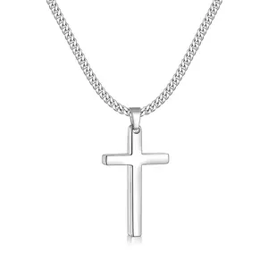 Non-Fading Hand-Polished Mirror Finish Cross Necklace With Stainless Steel 6-Side Polished Chain, Suitable For Both Men And Women