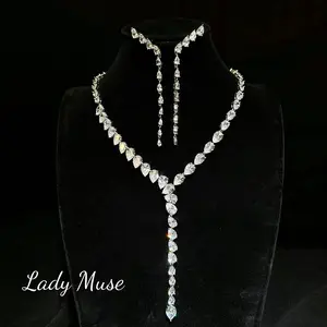 Y shape lab-created diamond set,925 silver# modify your neck's line/whole necklace full inlay with gems/elegant and graceful