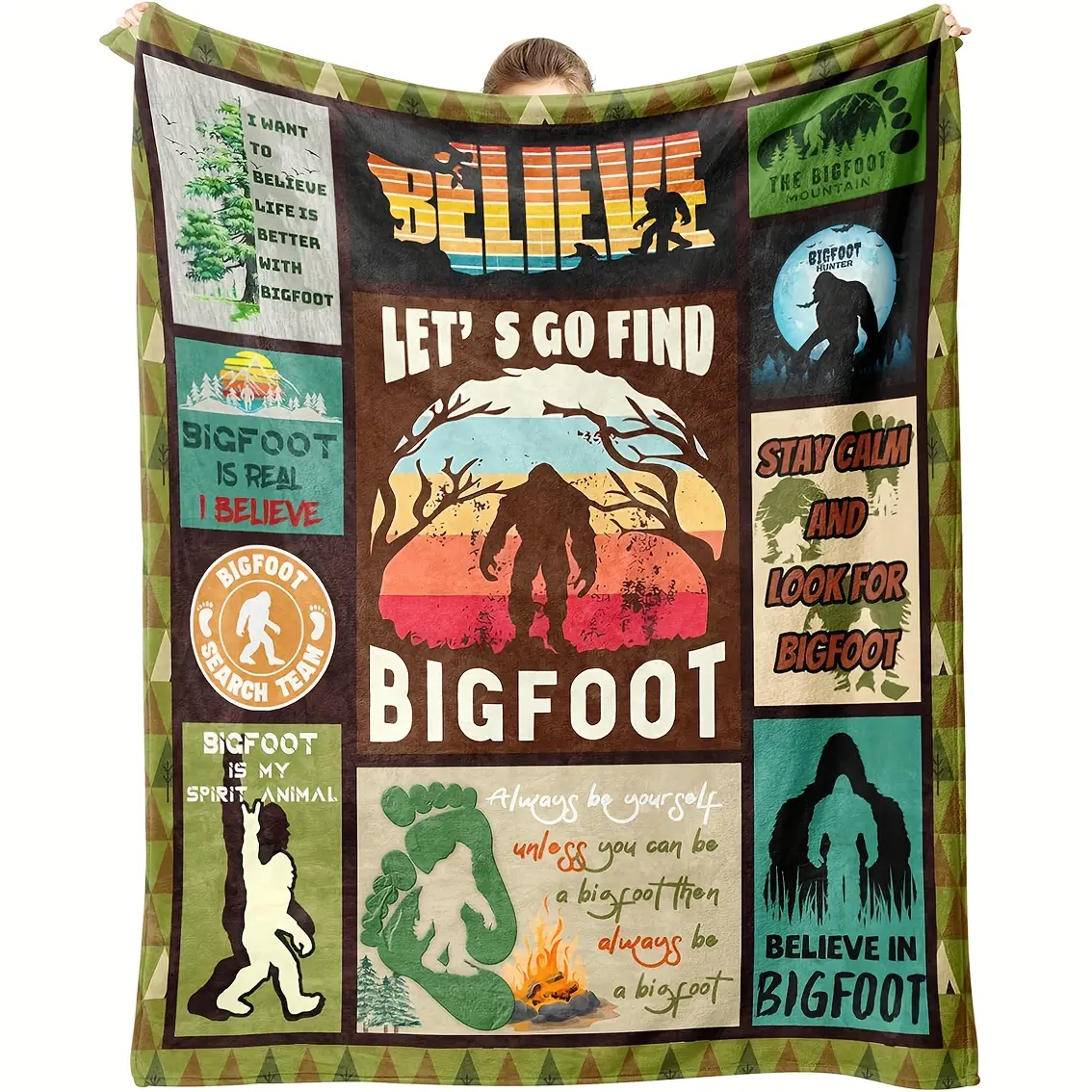 1pc Bigfoot Yeti Gift Blanket, Unisex Bigfoot Throw, Bigfoot Yeti Lover Christmas Birthday Present, Flannel Fleece Blanket, Cozy Throw Blanket