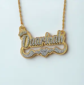 Heart and Swirl with Crown Custom Name Necklace Jewelry Personalized Nameplate Necklace with Gold or Silver Chain Elegant Heart Swirl Design Perfect Gift for Birthdays Christmas Mother's Day Graduations Parties