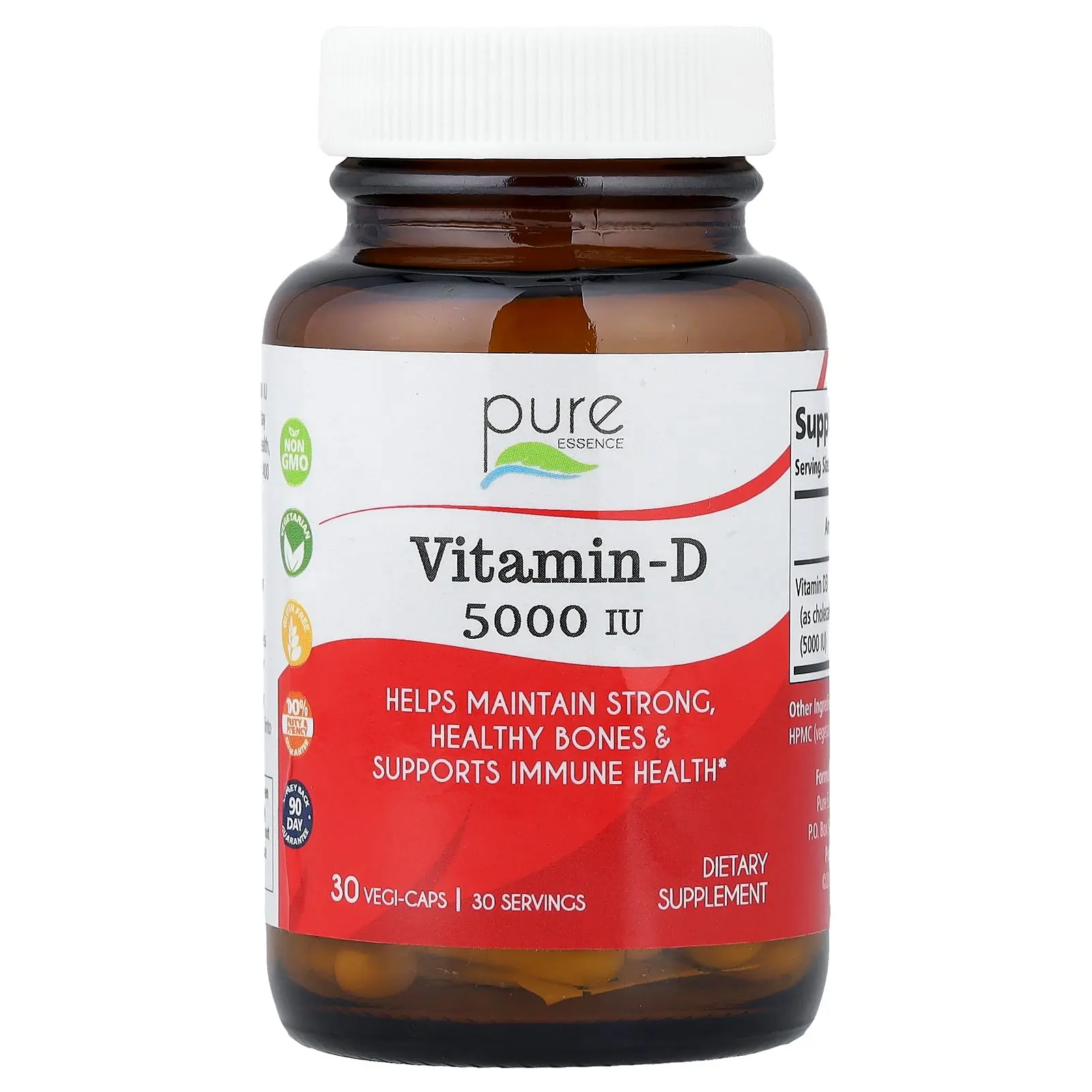 Pure Essence Vitamin-D, 5,000 IU, 30 Vegi-Caps