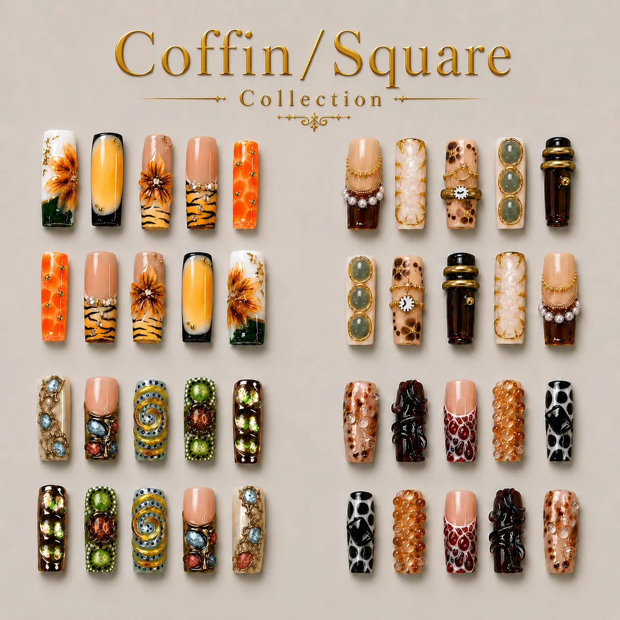 NAILCOUTURE Press-On Nails | Handmade Artisan Craftsmanship | Glue-On False Nails | Acrylic Gel System | Reusable 3D Nail Art | Coffin, Almond, Square, Oval & Stiletto Shapes | Salon Quality | Long-Lasting | Glossy Finish | Luxury Nail Collection