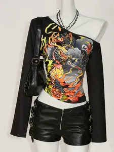 Women's Retro Casual Style Dragon Cartoon Print Dress, Comfortable Summer for Outdoor Activities & Daily Wear