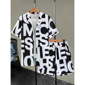 Men's Letter Print Suit  Short Sleeve & Shorts