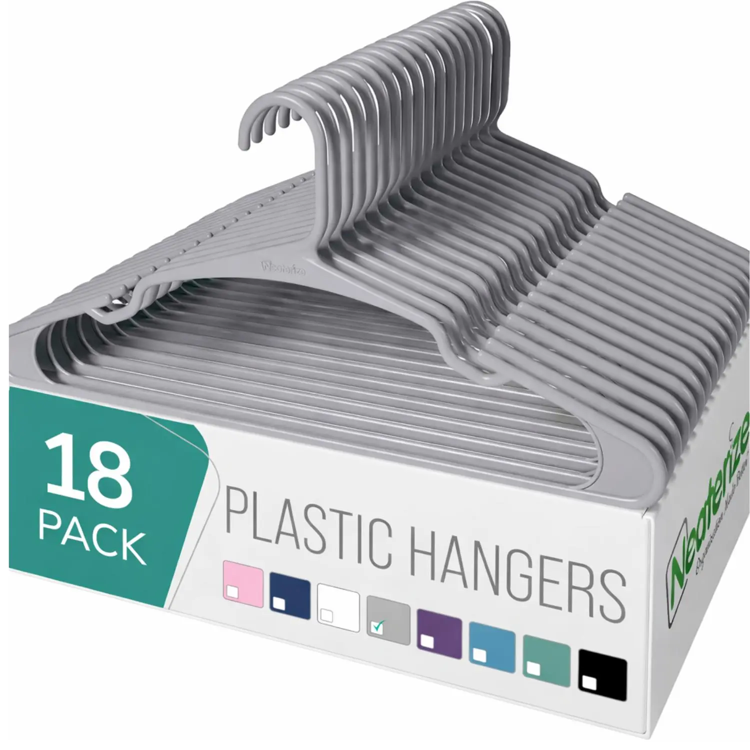 Neaterize Plastic Clothes Hangers 18 Pack for Adults - Space Saving Coat Hangers in Blue, Grey, and More - Durable & Eco-Friendly Design for Closet Organization - Organiser, Shirt